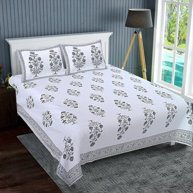 ShahiGuldaan Handblock Printed Cotton Bedsheet (Black) - 400 TC media 1