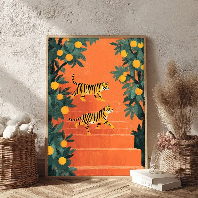Tigris Canvas Wall Painting With Brown Frame media 3