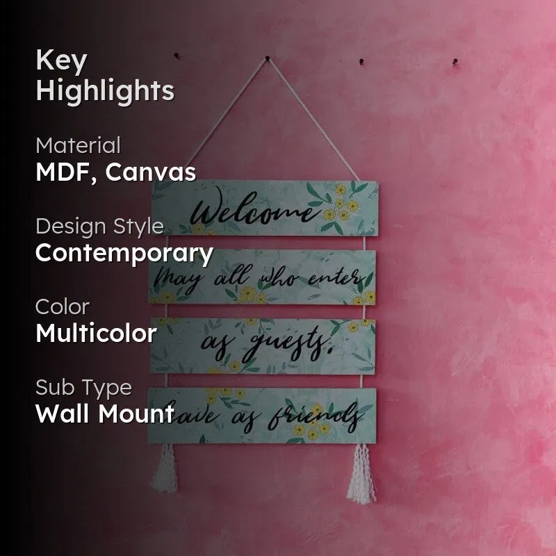 Multicolour floral wall hanging displayed against a pink wall