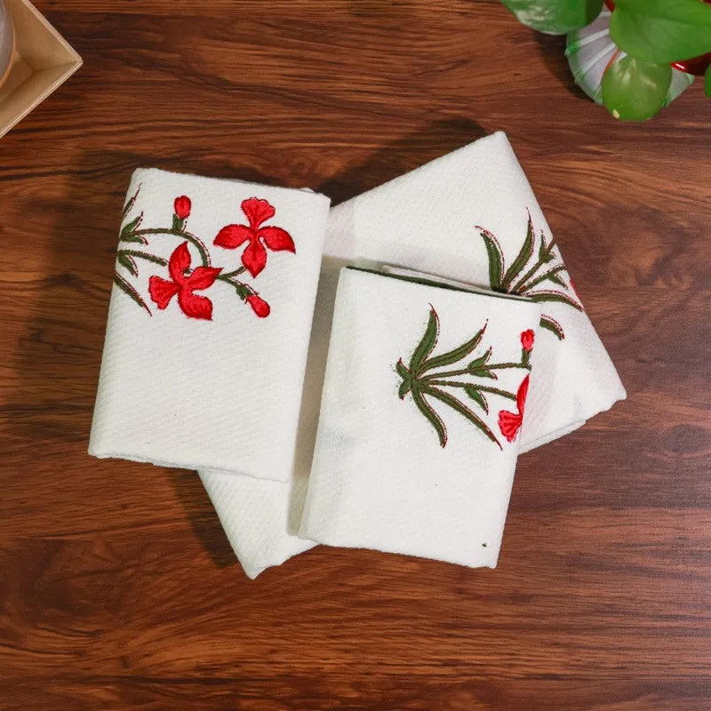 Tropical Bloom Cotton Towels (Green) - Three Piece Set media 1
