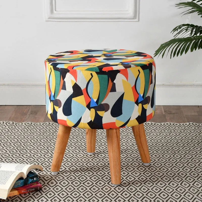 Colorway Abstract Velvet Ottoman - Multicolor media 1