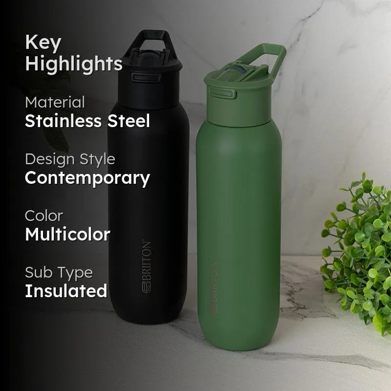 Sleek Sip Hot & Cold Thermos Water Bottle (Black & Green, 630 mL Each) - Set Of Two media 2