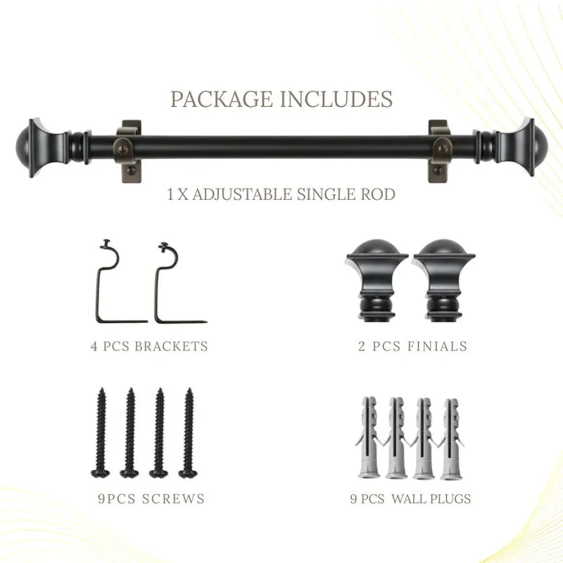 Cubera Extendable 1" Single Curtain Rod With Round Finial & Brackets media 5
