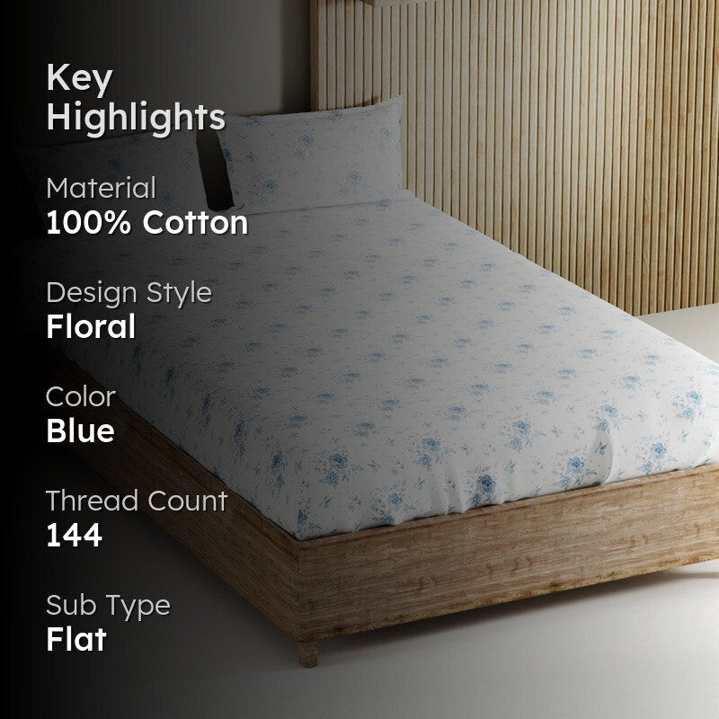 Novira Cotton Bedsheet (Blue) - 144 TC media 2