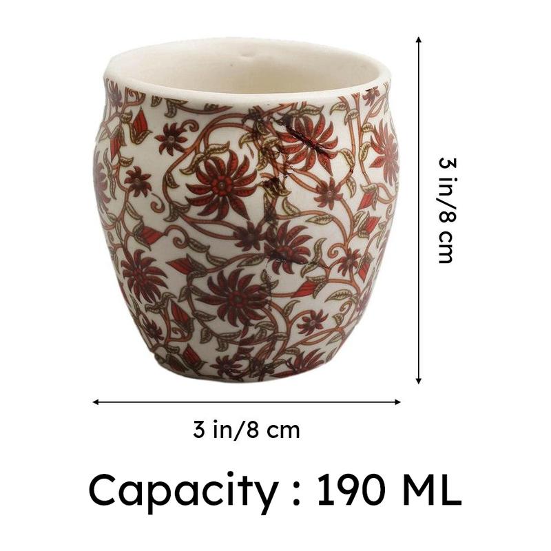 Vintage Red Petal Stoneware Kulhad(190 ml) - Set Of Six media 8