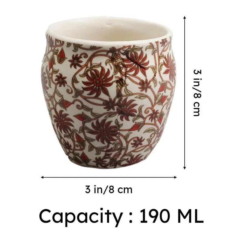 Vintage Red Petal Stoneware Kulhad(190 ml) - Set Of Six media 8