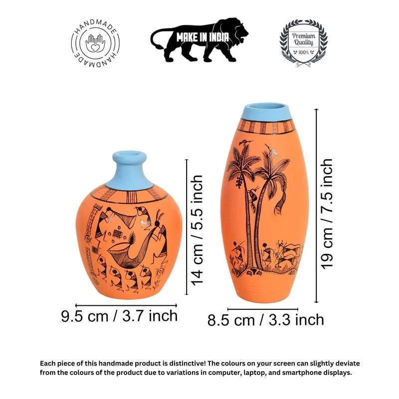 Terrava Artistic Orange & Blue Ceramic Vase - Set Of Two media 7