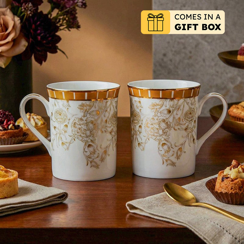 Gilded Iris Classic 24k Gold Brushed Porcelain Coffee Mug (300 mL Each/Gold) - Set Of Six