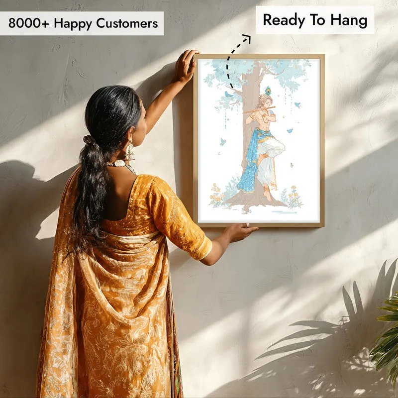 Lord Krishna Keshav Charming Archival Paper Wall Art - Natural Brown Frame media 7