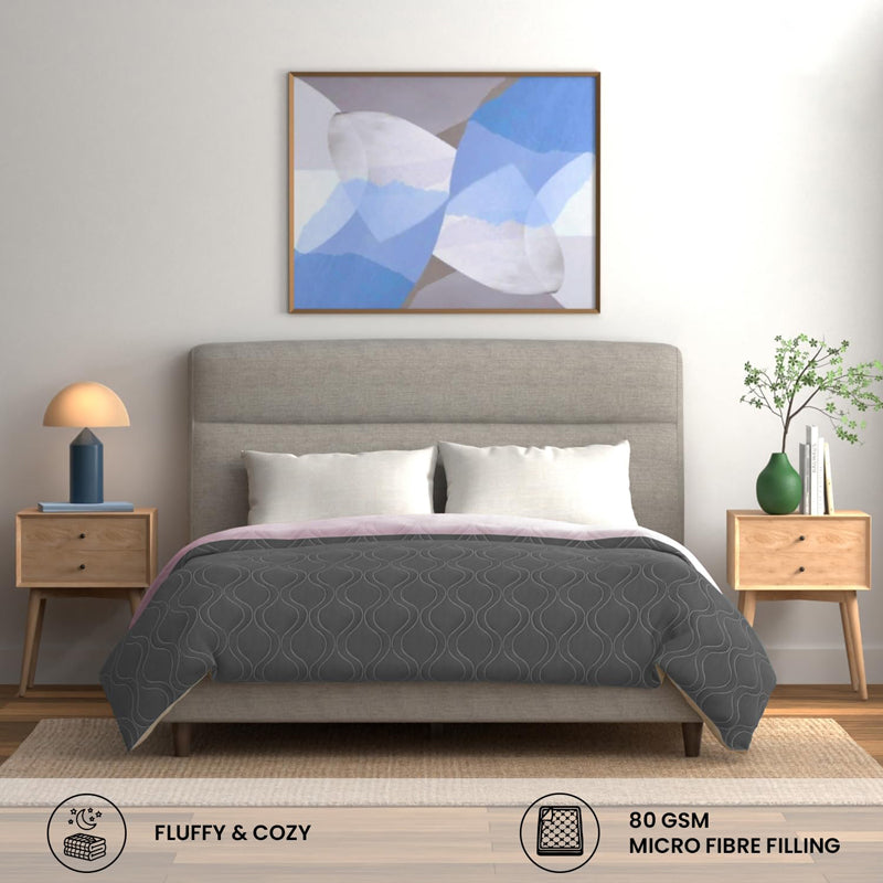 Urban Space Triad Microfiber Reversible Comforter (Grey, Rose) - 80 GSM media 4