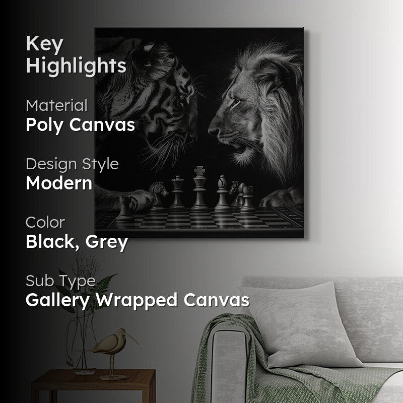 Lion Vs Tiger In Chess Poly Canvas Wall Painting media 2