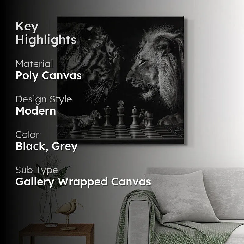 Lion Vs Tiger In Chess Poly Canvas Wall Painting media 2