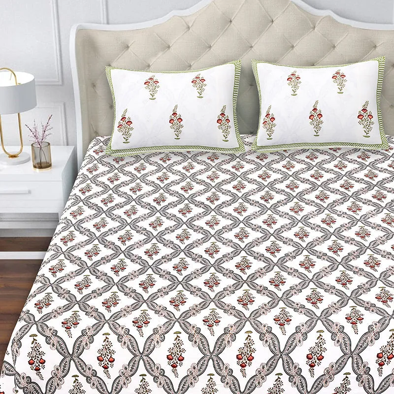 Nawabi Cotton Bedsheet (Grey, Red) - 180 TC media 4