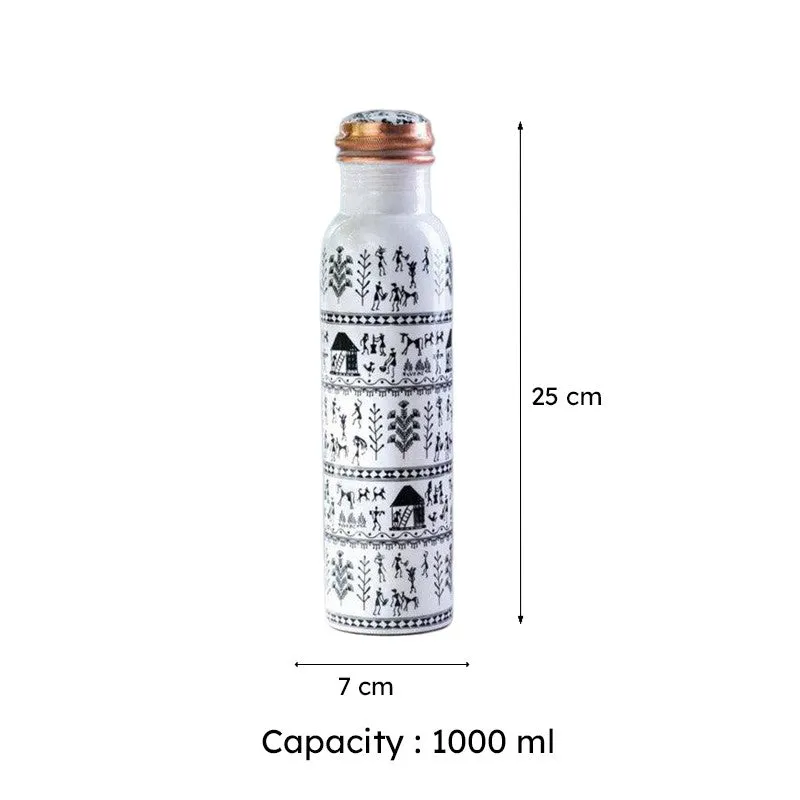 Warli White Copper Water Bottle - 1000 mL media 7