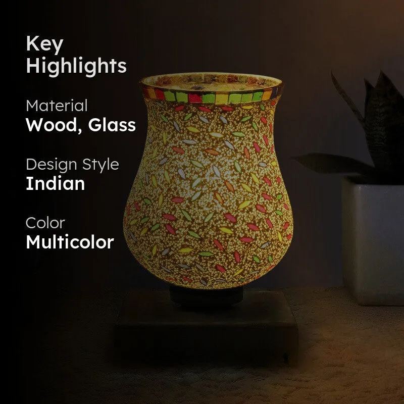 Levana Mosaic Glass Table Lamp With Wooden Base - Multicolor media 2