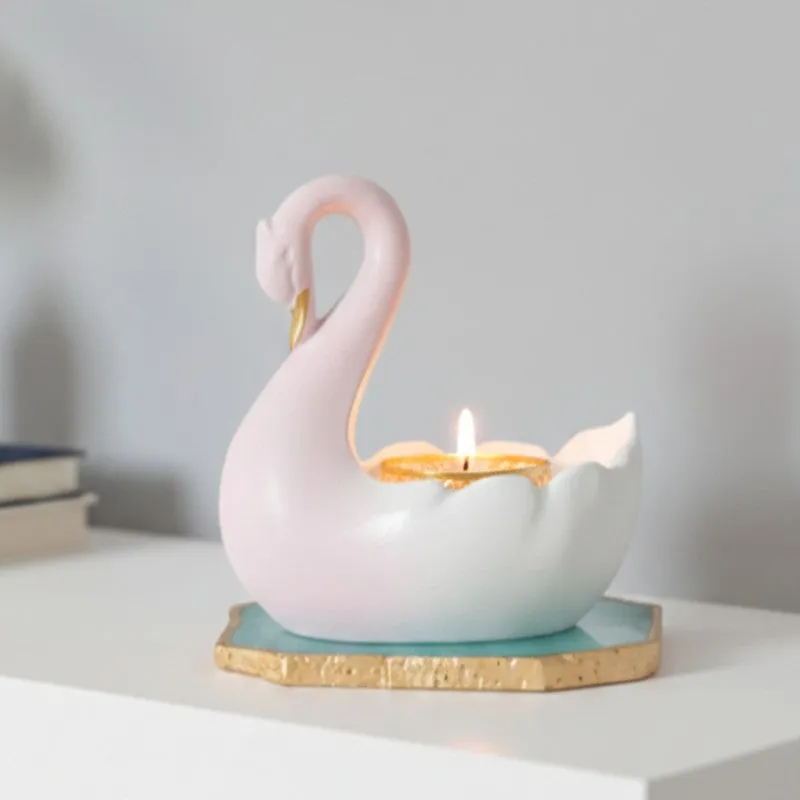 Swan Shaped Resin Tea Light Candle Holder - Green media 3