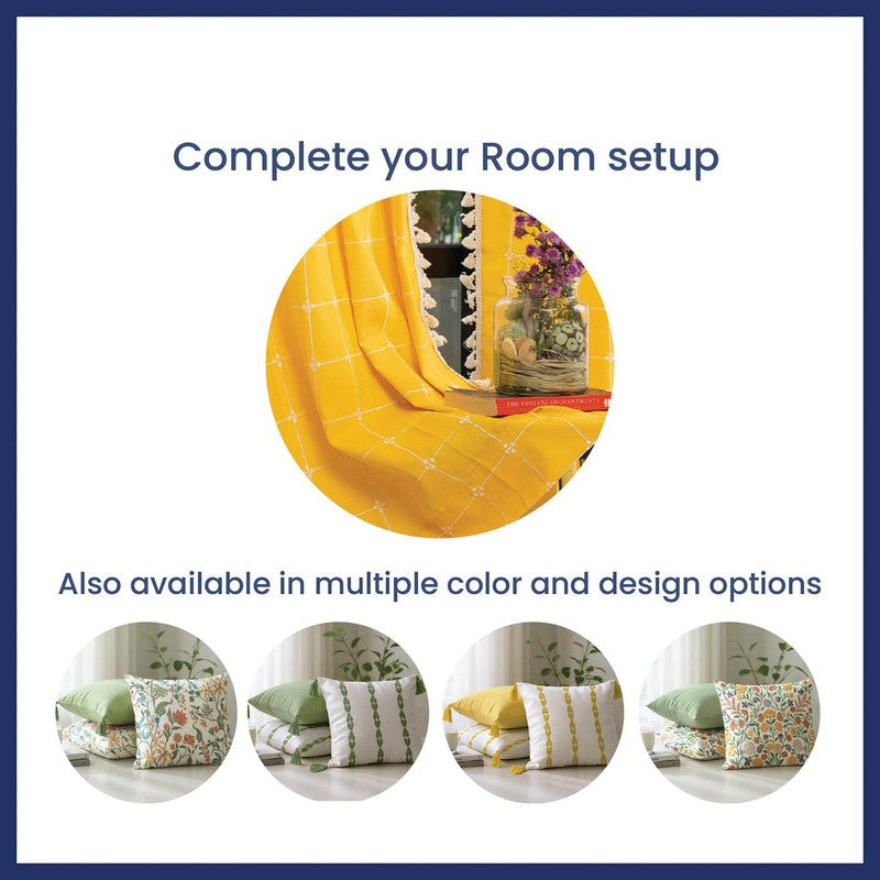 Urban Space Embroidered White,Yellow Cotton Cushion Cover Set -  Set of Three media 5