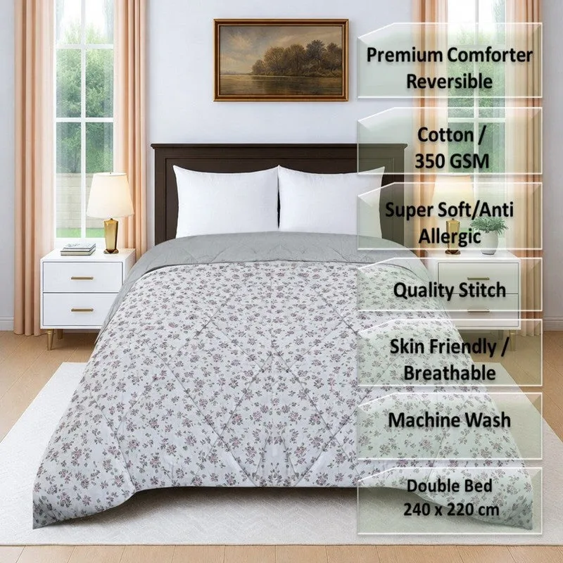 Fleuris Cotton Comforters (White,Grey) - 350 GSM media 8