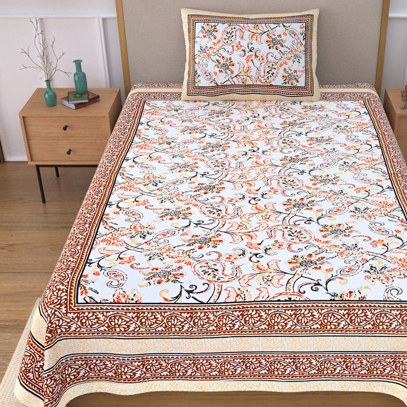 Floral Flush Cotton Bedsheet (Brown) - 200 TC media 4