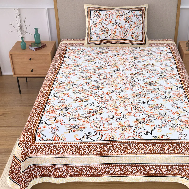 Floral Flush Cotton Bedsheet (Brown) - 200 TC media 4
