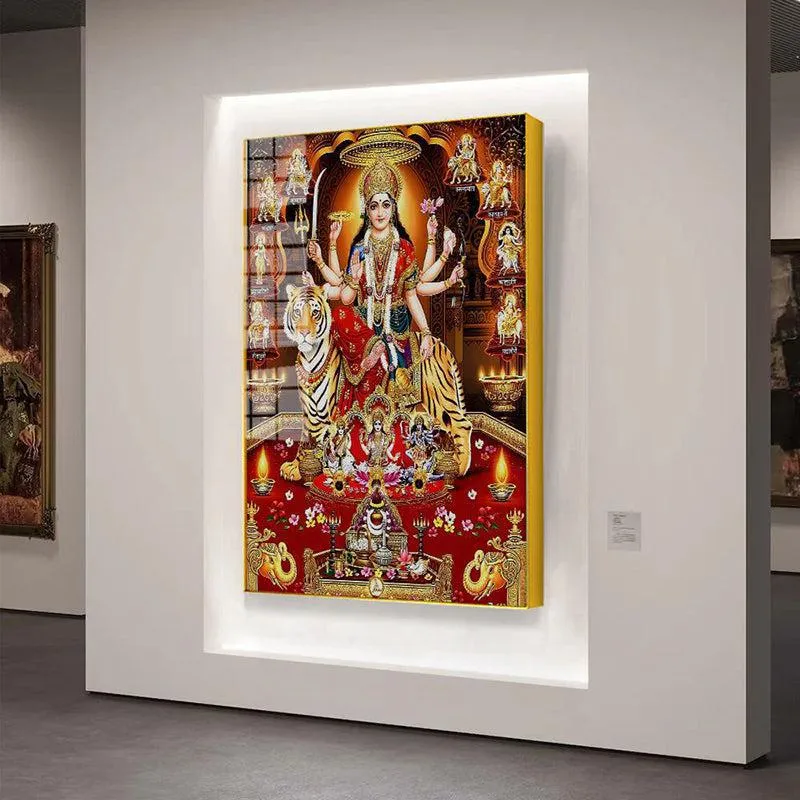 Divine Matha Durga Spiritual Canvas Wall Art With Frame - Gold media 4