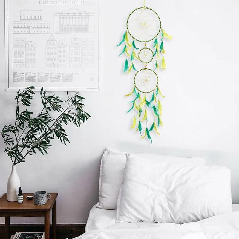 Amazo Feather Dreamcatcher With Light - Yellow & Green media 1