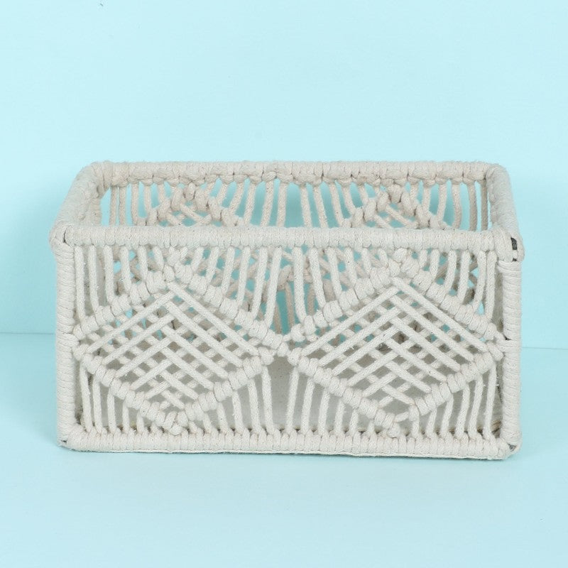Ashi Handmade Boho Macrame Cotton Storage Basket media 3