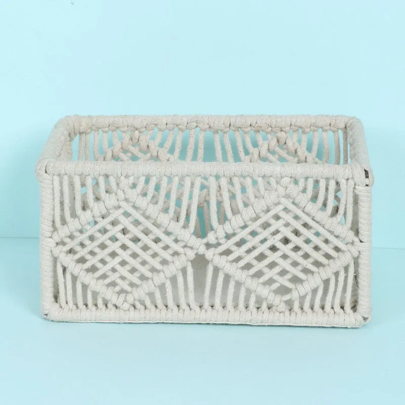 Ashi Handmade Boho Macrame Cotton Storage Basket media 3
