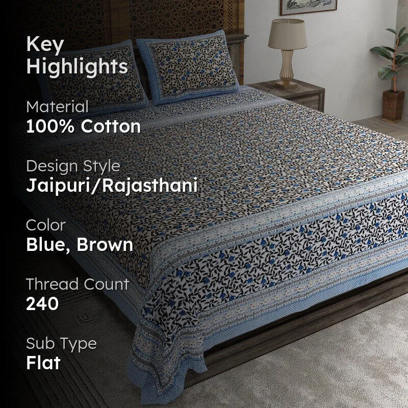 Shapeel Cotton Bedsheet (Blue,Brown) - 240 TC media 2