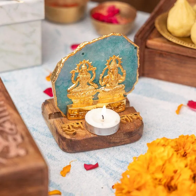 Divine Laxmi Ganesha Agate Festive Gift Box - Teal media 4