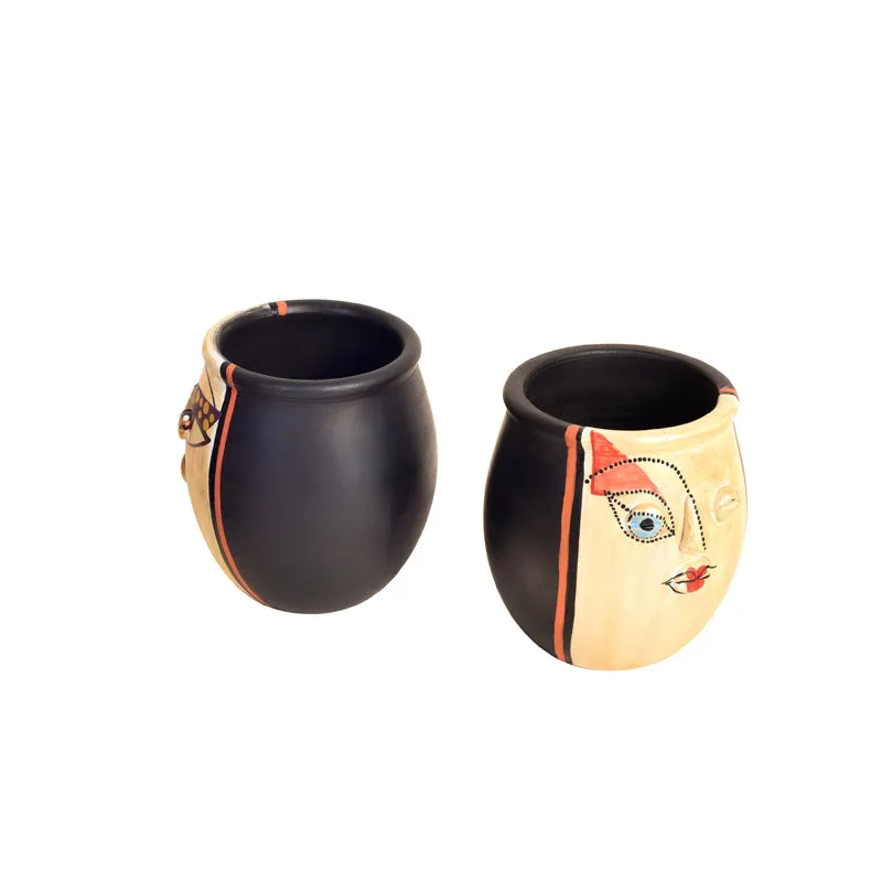 Painted Face Terracotta Vase - Set Of Two media 5