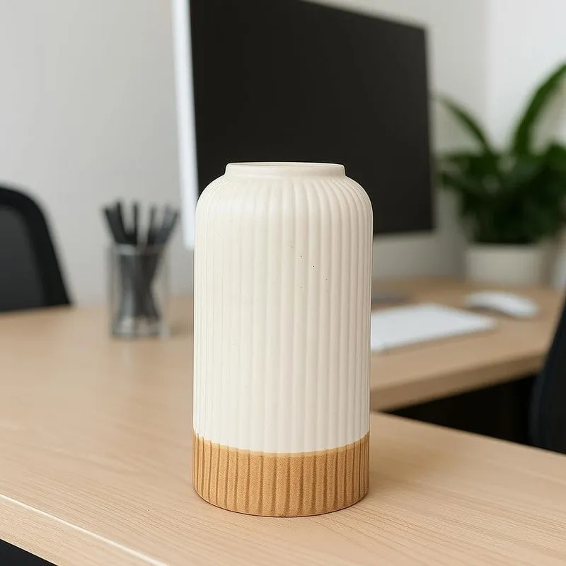 Ivory Ribbed Ceramic Vase media 6