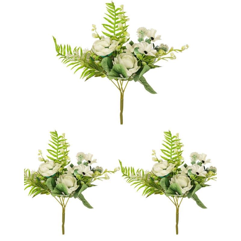 Rossity Faux Plastic Artificial Rose Bouquet (White & Green) - Set Of Three media 4