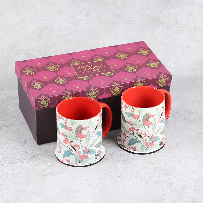 India Circus Foliage Ceramic Mug With Coaster (325 mL Each) - Four Piece Set media 4