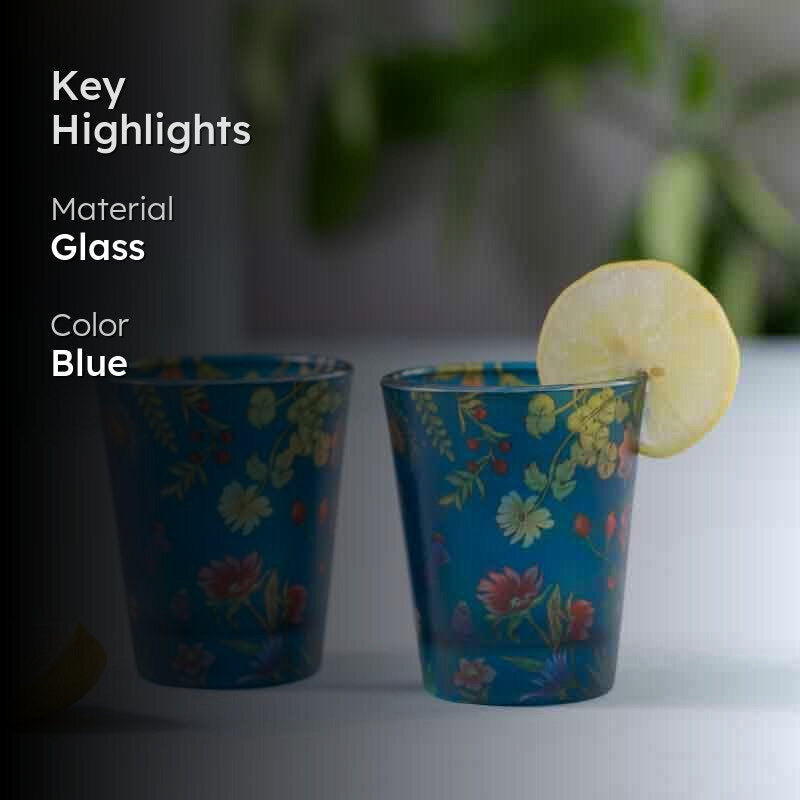 Floral Bliss Blue Frosted Shot Glass (30 ml ) - Set Of Two media 2