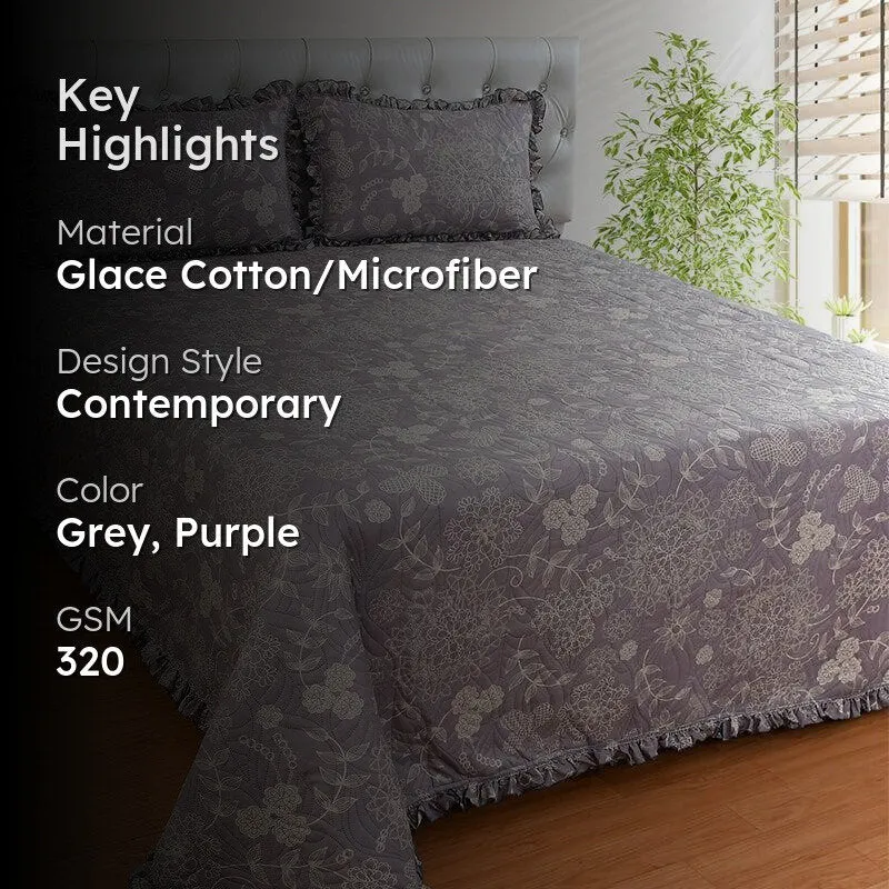 Elia Floral Glace Cotton/Microfiber Bedcover - Purple media 2