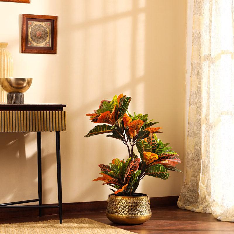 Artificial Realistic Croton Plant With Black Plastic Pot - 2.8 Feet media 3