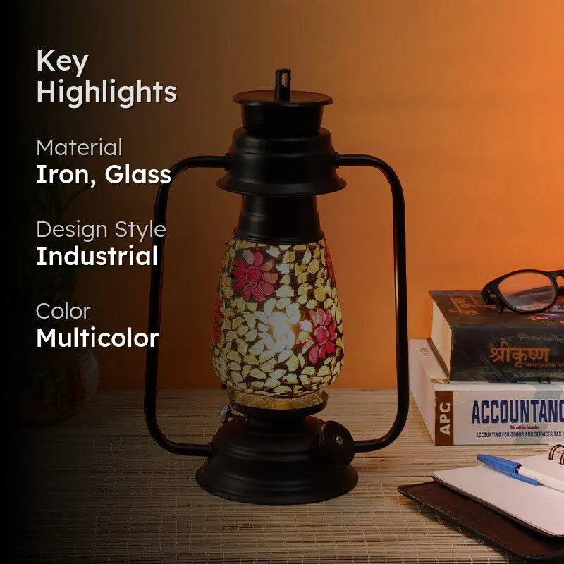 Phoolkari Mosaic Lantern Iron & Glass Table Lamp - Multicolor media 2