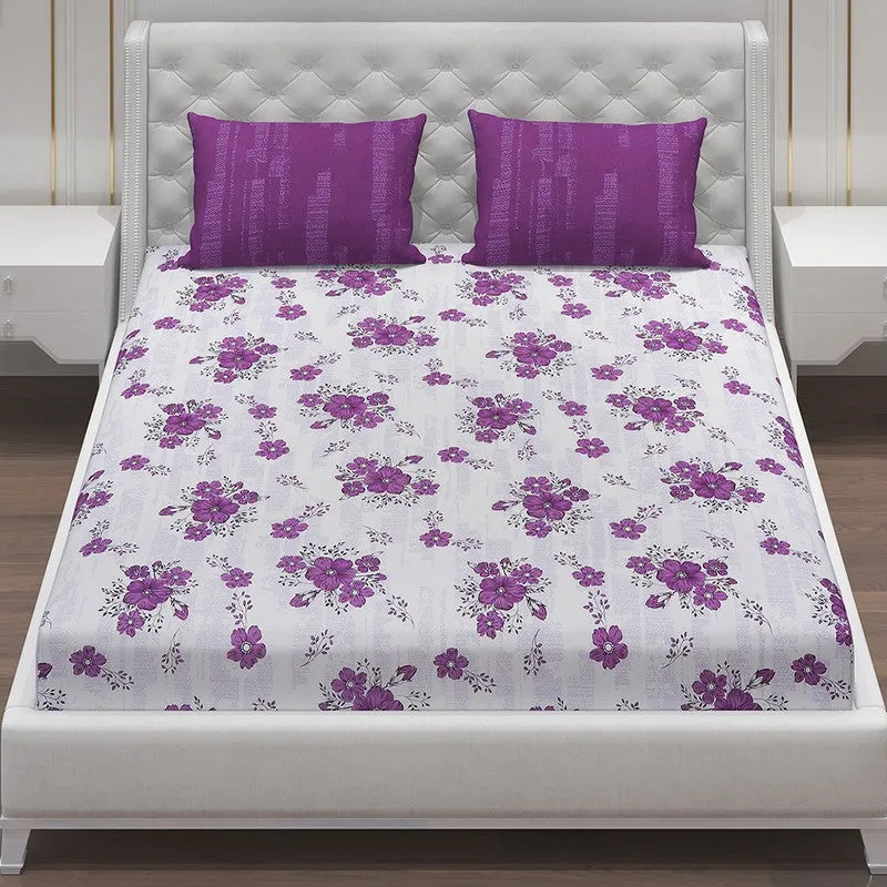 Monte Carlo Petal Story Cotton Bedsheet (White,Purple) - 104 TC media 4