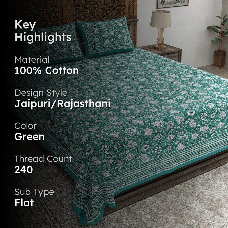 Patterny Cotton Bedsheet (Green) - 240 TC media 2