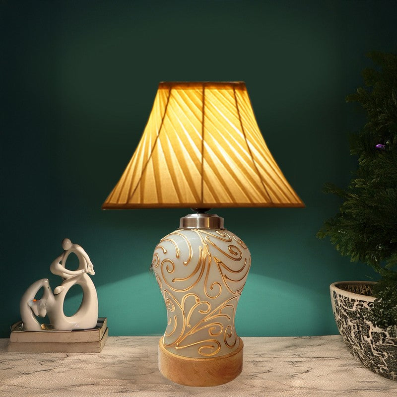Lumithra Pleated Wood & Cotton Table Lamp - OffWhite
