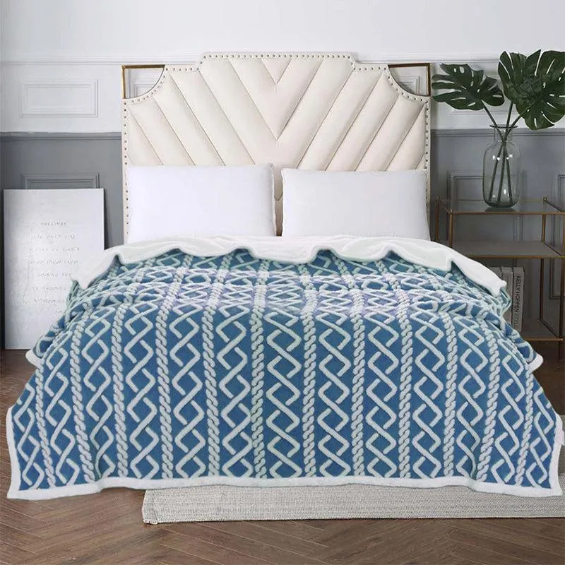 Oriella Geomatric Faux Fur Blanket (Blue) - 210 GSM media 1