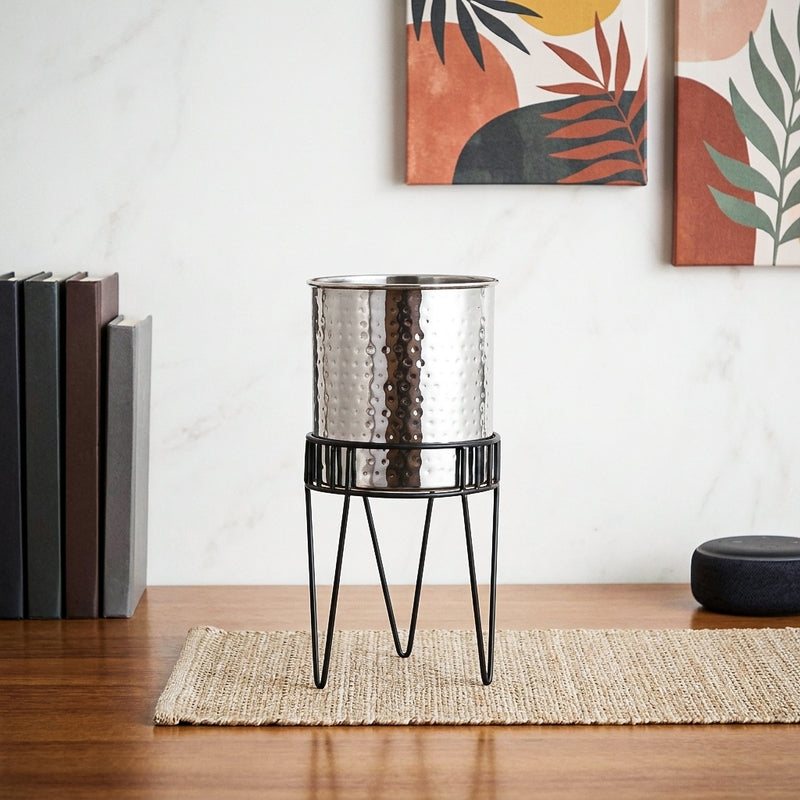 Zenva Stainless Steel Planter - Silver & Black