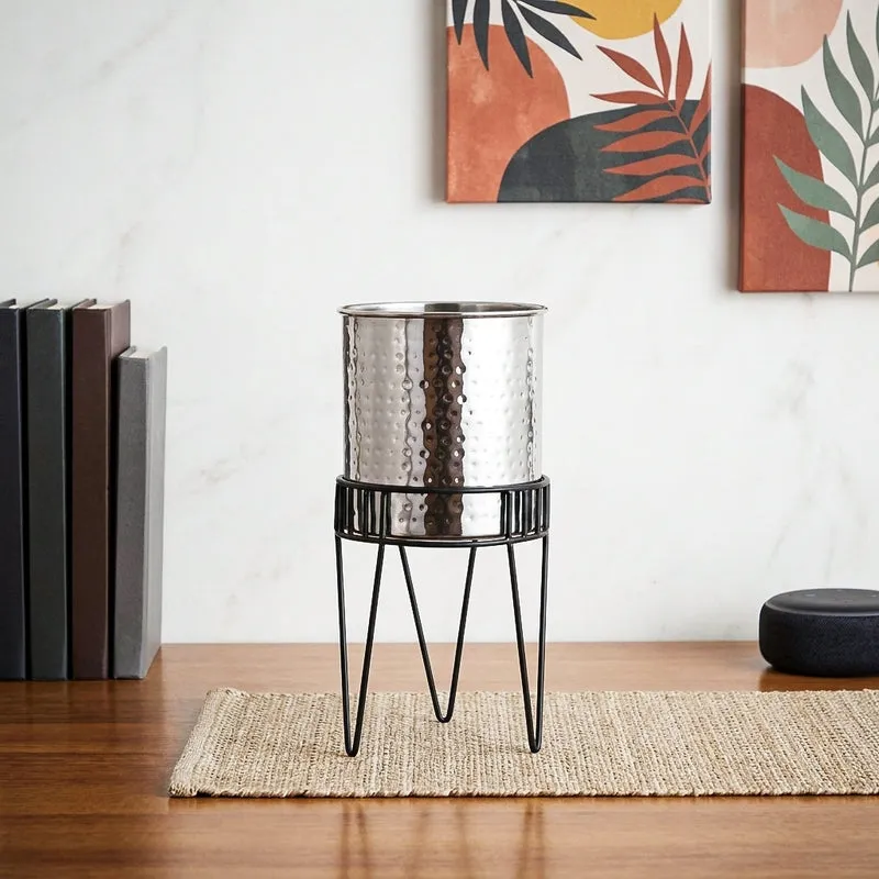 Zenva Stainless Steel Planter - Silver & Black media 1