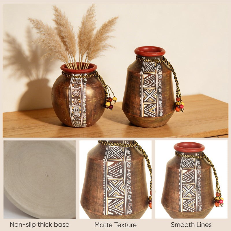 Purva Tribal Handpainted Vase - Set Of Two media 8