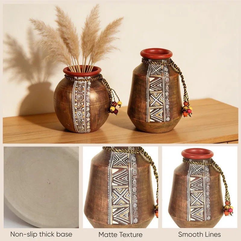 Purva Tribal Handpainted Vase - Set Of Two media 8