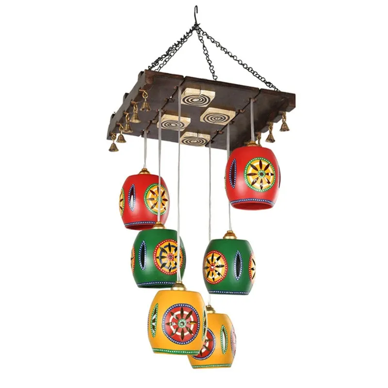 Shamira Ethnic Clustered Wooden Ceiling Lamp - Multicolor media 3