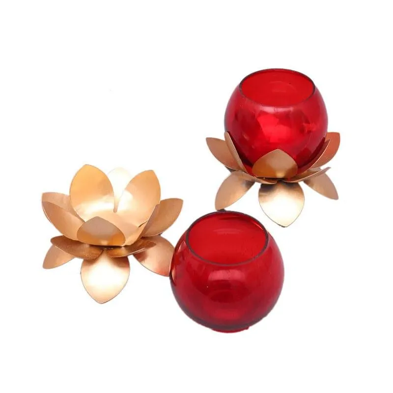 Lotus Tealight Candle Holder (Red) - Set Of Two media 4