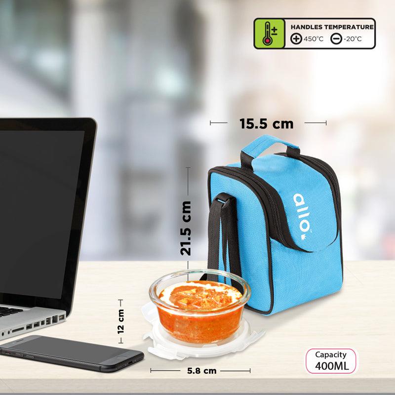 Oliva Round Glass Lunch Box With Blue Lunch Bag (400 ML) - Four Piece Set media 7