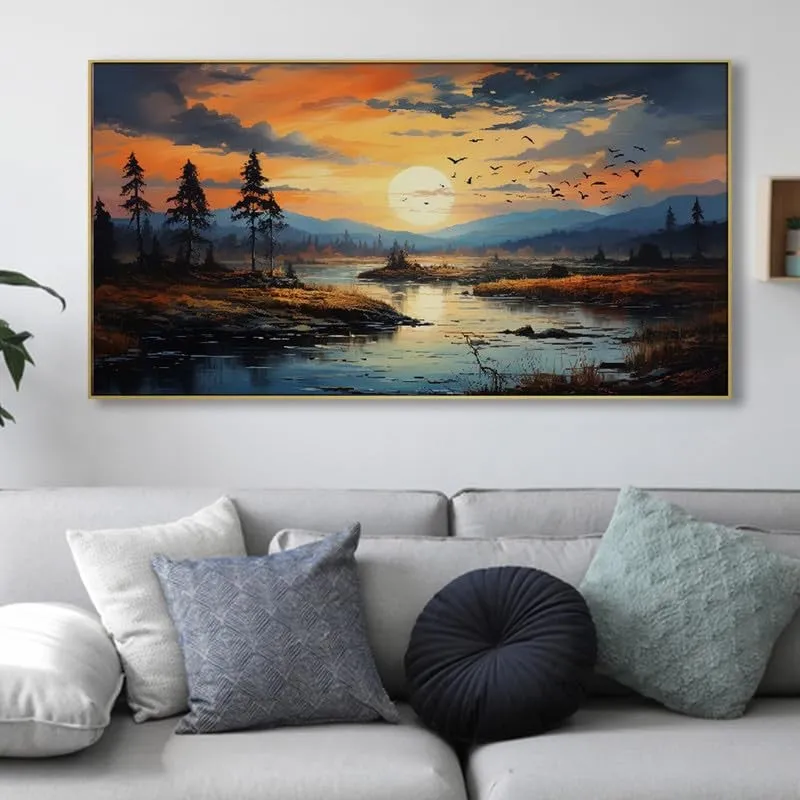 Amber Sky Canvas Wall Painting With Frame media 3